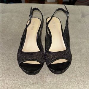 Nine West Black Lace Slingback Heels